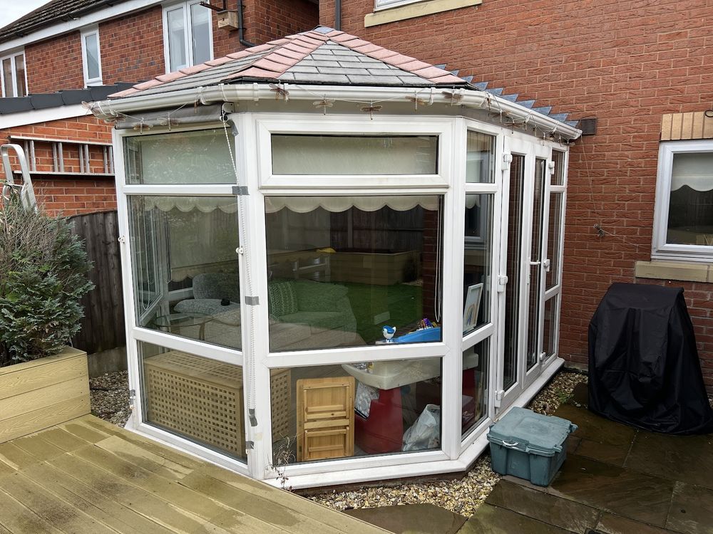 White uPVC conservatory cleaned outside